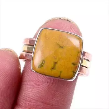 Natural Ocean Jasper Gemstone 925 Solid Silver TwoTone Gift Ring S.8.5US K2o59