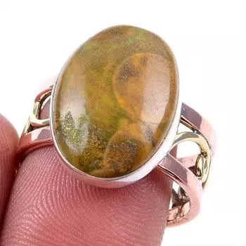 Natural Ocean Jasper Gemstone 925 Solid Silver TwoTone Gift Ring S.8.5US E3c03