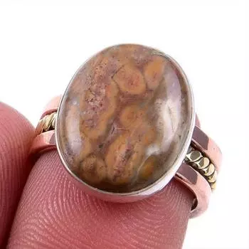 Natural Ocean Jasper Gemstone 925 Solid Silver TwoTone Gift Ring S.6.5US Q6a29