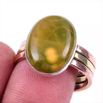 Natural Ocean Jasper Gemstone 925 Solid Silver Jewelry Two Tone Ring S.9US O2N61