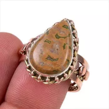 Natural Ocean Jasper Gemstone 925 Solid Sterling Silver Two Tone Ring S.9 k3E61