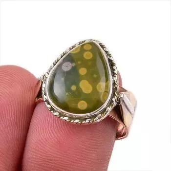Natural Ocean Jasper Gemstone 925 Solid Sterling Silver Two Tone Ring S.8 H6v49
