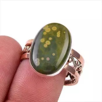 Natural Ocean Jasper Gemstone 925 Solid Sterling Silver Two Tone Ring S.9 V1F06