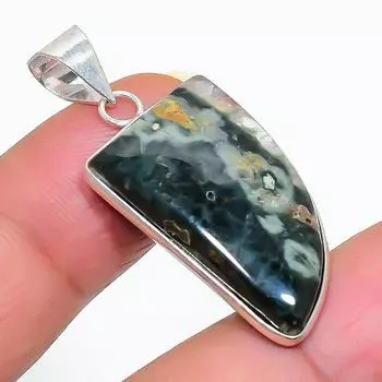 Подвеска из натурального океанического яшмового камня из стерлингового серебра 925 пробы 1,58 дюйма q4T26