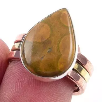 Natural Ocean Jasper Gemstone 925 Sterling Silver Jewelry Two Tone Ring S.7 a0U76