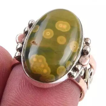 Natural Ocean Jasper Gemstone 925 Sterling Silver Jewelry Two Tone Ring S.7 q4p21