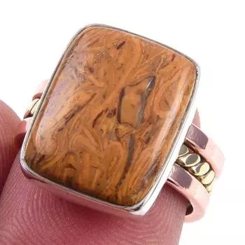 Natural Ocean Jasper Gemstone 925 Sterling Silver Jewelry Two Tone Ring S.6 t5s97