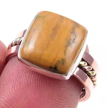 Natural Ocean Jasper Gemstone 925 Sterling Silver Two Tone Ring Size 6.5 W1O49