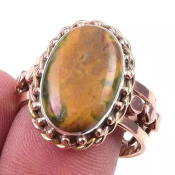Natural Ocean Jasper Gemstone 925 Sterling Silver Jewelry Two Tone Ring S.9 B0M02