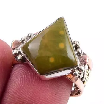 Natural Ocean Jasper Gemstone 925 Sterling Silver Jewelry Two Tone Ring S.9 u9C36