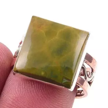 Natural Ocean Jasper Gemstone 925 Sterling Silver Two Tone Ring Size 7.5 E5s28