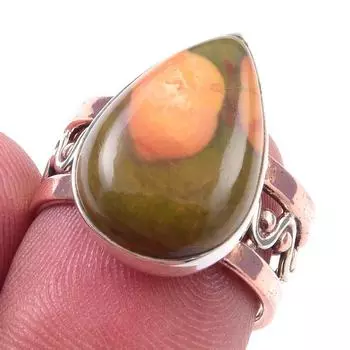 Natural Ocean Jasper Gemstone 925 Sterling Silver Jewelry Two Tone Ring S.6 Q2y85