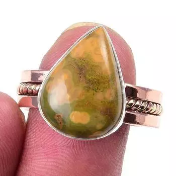 Natural Ocean Jasper Gemstone 925 Sterling Silver TwoTone Gift Ring S.10 o7c81