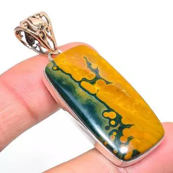 Natural Ocean Jasper Gemstone 925 Sterling Silver Two Tone Pendant 2.17 s1N54