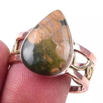 Natural Ocean Jasper Gemstone 925 Sterling Silver Two Tone Ring Size 10.5 d1c45