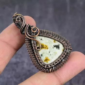Natural Ocean Jasper Gemstone Copper Wire Wrap Jewelry Pendant 2.17 p7U29