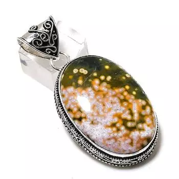 Подвеска из стерлингового серебра 925 пробы с натуральным океаническим камнем ручной работы 2,25 дюйма Z4s48