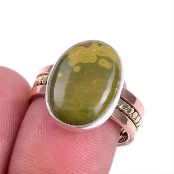 Natural Ocean Jasper Gemstone Two Tone 925 Sterling Silver Gift Ring S.7.5 O2c88
