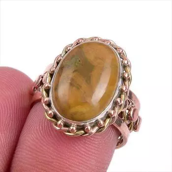 Natural Ocean Jasper Gemstone Two Tone 925 Sterling Silver Jewelry Ring S.7 g4U50