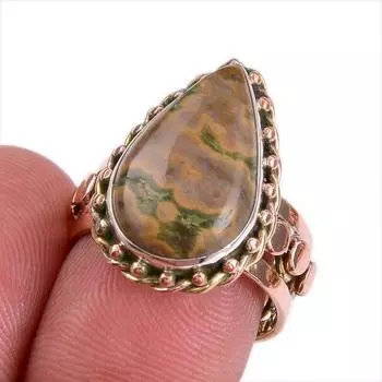 Natural Ocean Jasper Gemstone Two Tone 925 Sterling Silver Gift Ring S.7.5 Z8t41