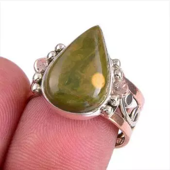Natural Ocean Jasper Gemstone Two Tone 925 Sterling Silver Jewelry Ring S.8 N9w66