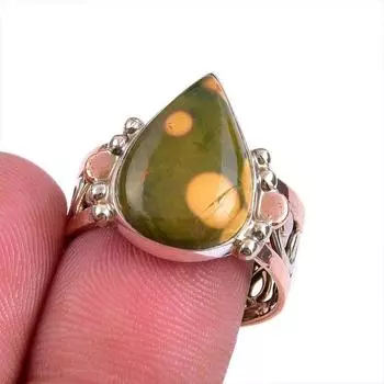 Natural Ocean Jasper Gemstone Two Tone 925 Sterling Silver Gift Ring S.8.5 H7p69