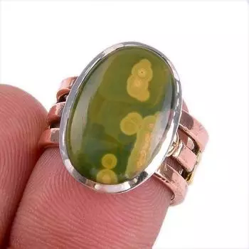 Natural Ocean Jasper Gemstone Two Tone 925 Sterling Silver Jewelry Ring S.6 z4a77