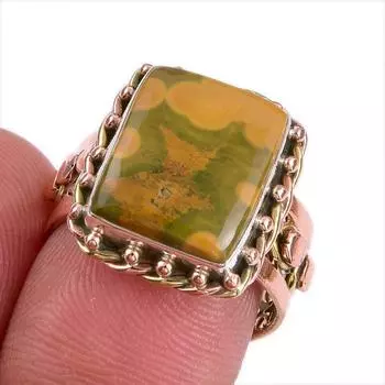 Natural Ocean Jasper Gemstone Two Tone 925 Sterling Silver Jewelry Ring S.7 c4y80