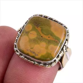 Natural Ocean Jasper Gemstone Two Tone 925 Sterling Silver Gift Ring S.6.5 h1f97