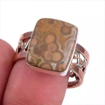 Natural Ocean Jasper Gemstone Two Tone 925 Sterling Silver Gift Ring S.9.5 R7N10