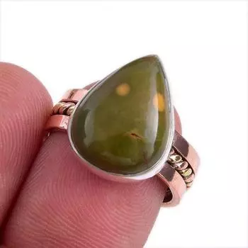 Natural Ocean Jasper Gemstone Two Tone 925 Sterling Silver Gift Ring S.6.5 o7k09