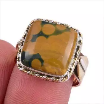 Natural Ocean Jasper Gemstone Two Tone 925 Sterling Silver Gift Ring S.7.5 b4h97