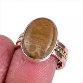 Natural Ocean Jasper Gemstone Two Tone 925 Sterling Silver Jewelry Ring S.7 M1G85