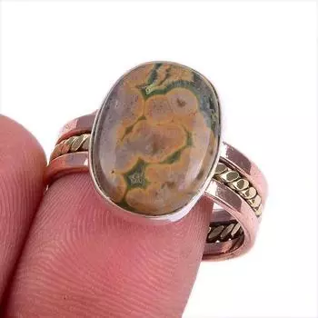 Natural Ocean Jasper Gemstone Two Tone 925 Sterling Silver Gift Ring S.10 Y1f81