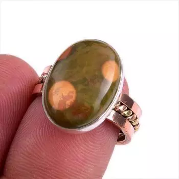 Natural Ocean Jasper Gemstone Two Tone 925 Sterling Silver Gift Ring S.6.5 H9m29