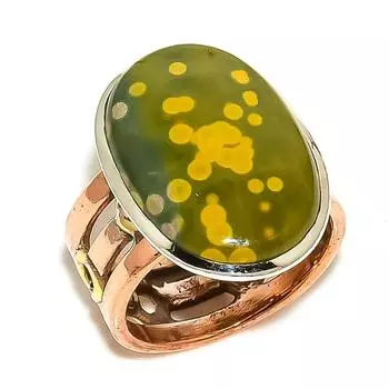 Natural Ocean Jasper Gemstone Two Tone 925 Sterling Silver Gift Ring S.6.5 W3h04