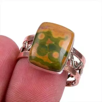 Natural Ocean Jasper Gemstone Two Tone 925 Sterling Silver Jewelry Ring S.9 l7R69