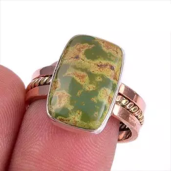 Natural Ocean Jasper Gemstone Two Tone 925 Sterling Silver Gift Ring S.8.5 U1y41