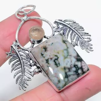 Natural Ocean Jasper, Quartz Handmade 925 Sterling Silver Pendant 2.36 s8W48