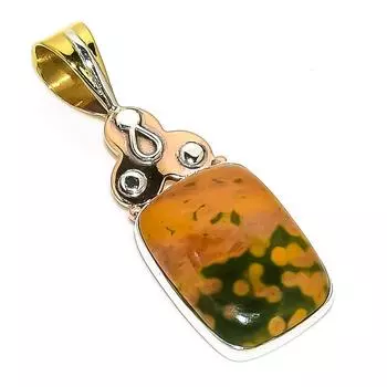 Natural Ocean Jasper TwoTone 925 Solid Sterling Silver Gift Pendant 1.75 e2v19