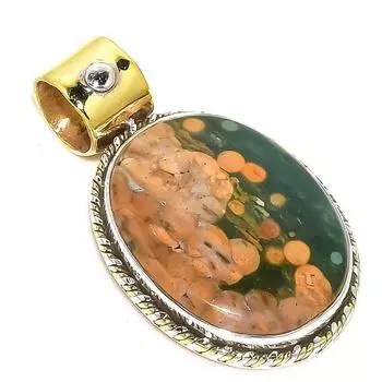 Natural Ocean Jasper TwoTone 925 Solid Sterling Silver Gift Pendant 1.25 t6s01