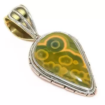 Natural Ocean Jasper TwoTone 925 Solid Sterling Silver Gift Pendant 1.50 c0i66