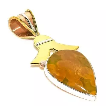 Natural Ocean Jasper TwoTone 925 Solid Sterling Silver Gift Pendant 1.75 O3t93