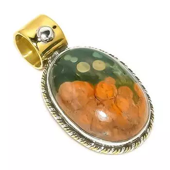 Natural Ocean Jasper TwoTone 925 Solid Sterling Silver Gift Pendant 1.25 z8V64