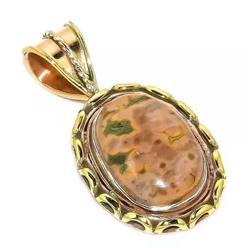 Natural Ocean Jasper TwoTone 925 Solid Sterling Silver Gift Pendant 1.50 Z9Z94