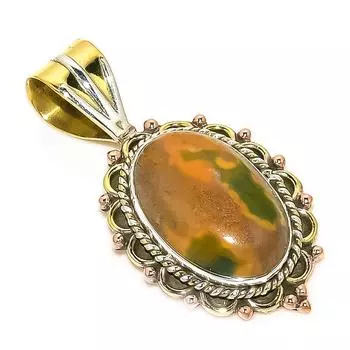 Natural Ocean Jasper TwoTone 925 Solid Sterling Silver Gift Pendant 1.50 t8Q72