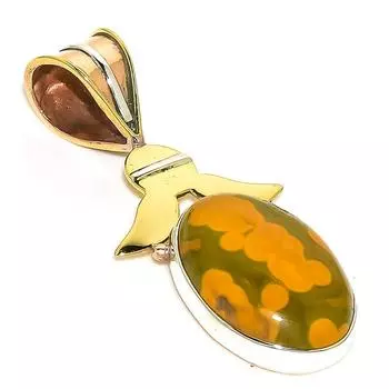 Natural Ocean Jasper TwoTone 925 Solid Sterling Silver Gift Pendant 1.75 C9R33