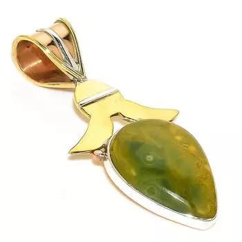 Natural Ocean Jasper TwoTone 925 Solid Sterling Silver Gift Pendant 1.75 y5n75
