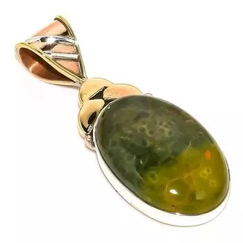 Natural Ocean Jasper TwoTone 925 Solid Sterling Silver Gift Pendant 1.75 v2W02