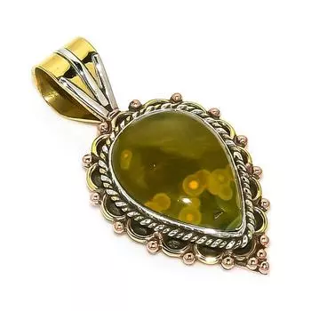 Natural Ocean Jasper TwoTone 925 Solid Sterling Silver Gift Pendant 1.50 w2Z85